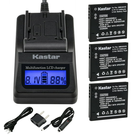 Kastar Charger and Battery 3-Pack for Panasonic DMW-BCK7 Lumix DMC-FH27 DMC-FP7 DMC-FS22 FS28 FS35 FS37 FS40 FS45 DMC-FT25 DMC-FX77 FX78 FX80 FX90 DMC-S1 S2 S3 S5 DMC-SZ1 SZ5 SZ7 DMC-TS20 SZ25