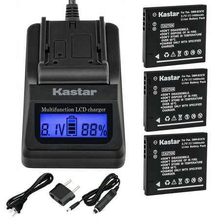 Kastar Charger and Battery 3-Pack for Panasonic DMW-BCK7 Lumix DMC-FH27 DMC-FP7 DMC-FS22 FS28 FS35 FS37 FS40 FS45 DMC-FT25 DMC-FX77 FX78 FX80 FX90 DMC-S1 S2 S3 S5 DMC-SZ1 SZ5 SZ7 DMC-TS20 SZ25