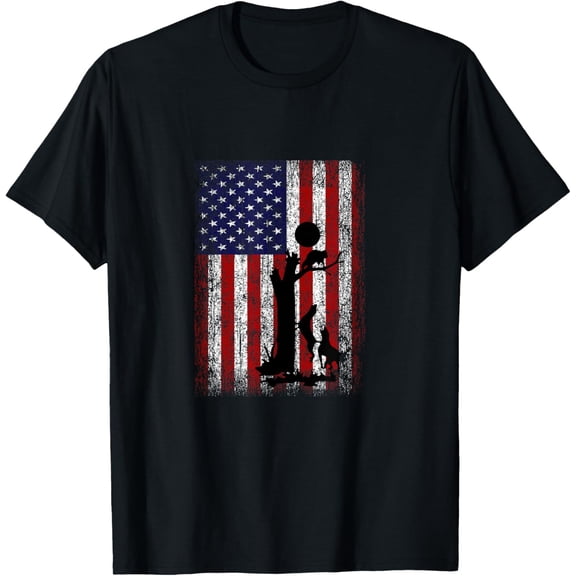 Patriotic Coon Hunting Dogs American Flag T-ShirtMen's and women's gift, black and white T-shirt, size: Extra large S-4XL