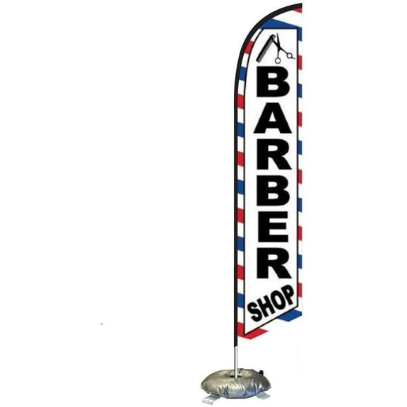 FFN Barber Feather Flag Kit with Cross-Base and Weight-Donut, Outdoor Advertising Banner Swooper Flag