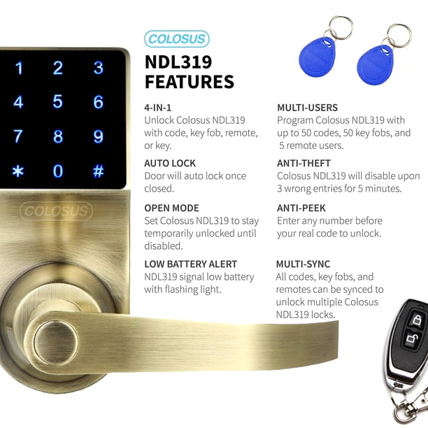 Colosus NDL319 Keyless Electronic Door Lock, Touchscreen with Key