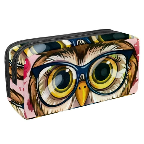 PhooArto Pencil Case, Pink Owl with Glasses Large Capacity Pencil Pouch Stationery Pen Bag