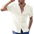 thumbnail image 2 of LINGLANG Men's Casual Sport Shirt Stand Collar Button Down Solid Color Daily Fashion Top, 2 of 6