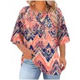 thumbnail image 2 of JTZGDY Tops for Women Plus Size Boho Floral Printed Summer Short Sleeve Ruched Crew Neck Graphic T-Shirts Loose Oversized Casual Dressy Tunic Blouse Orange XXXXL, 2 of 6