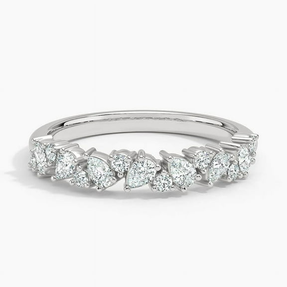 Dash Jewel Silver 14K White Gold Over Ring - Brilliant 1.9 Ct Round Cut Diamond Ring - Engagement Half Eternity Band for Her - Multi Diamond Engagement Wedding Bands for Women's - Promise Bands