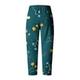 thumbnail image 3 of VEKDONE Cotton Linen Capri Pants for Women Flower Graphic High Waisted Tulip Straight Trousers Plus Size Loose Fit Wide Leg Pants with Pockets Green M, 3 of 4