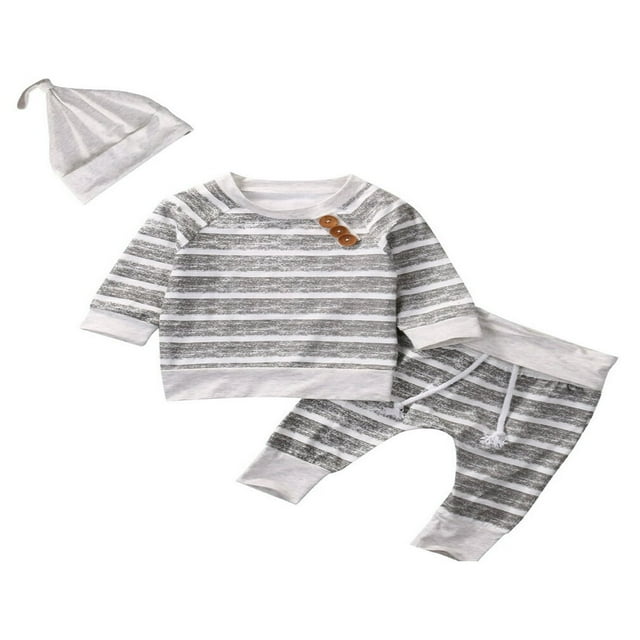 Newborn Baby Infant Tops Pants Hat 3pcs Outfits Set