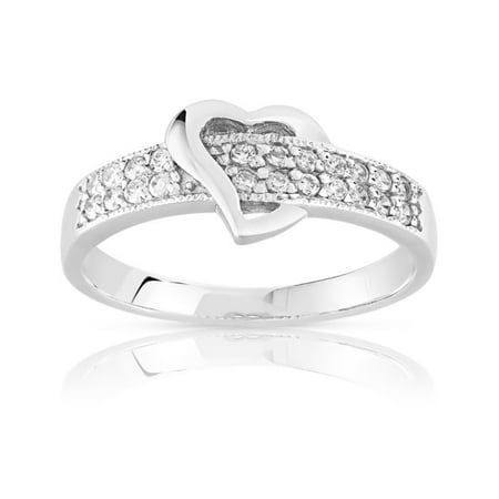 1/8 Ct Round Cut Natural Diamond Cross Over Heart Promise Ring Solid 10K White Gold
