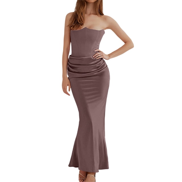 Daznico Robes Élégantes pour Femmes, Jupe Longue en Forme de Queue de Poisson, Robe Unie, Robes pour Femmes Cache Ventre