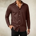 thumbnail image 2 of MIXUE Mens Casual Button Down Shirts Solid Color Lapel Long Sleeve Slim Fit Casual Shirt Tops Sportswear,Brown,M, 2 of 5