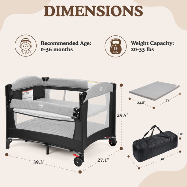 AILEEKISS 4-in-1 Portable Baby Play Yard with Changing Table for