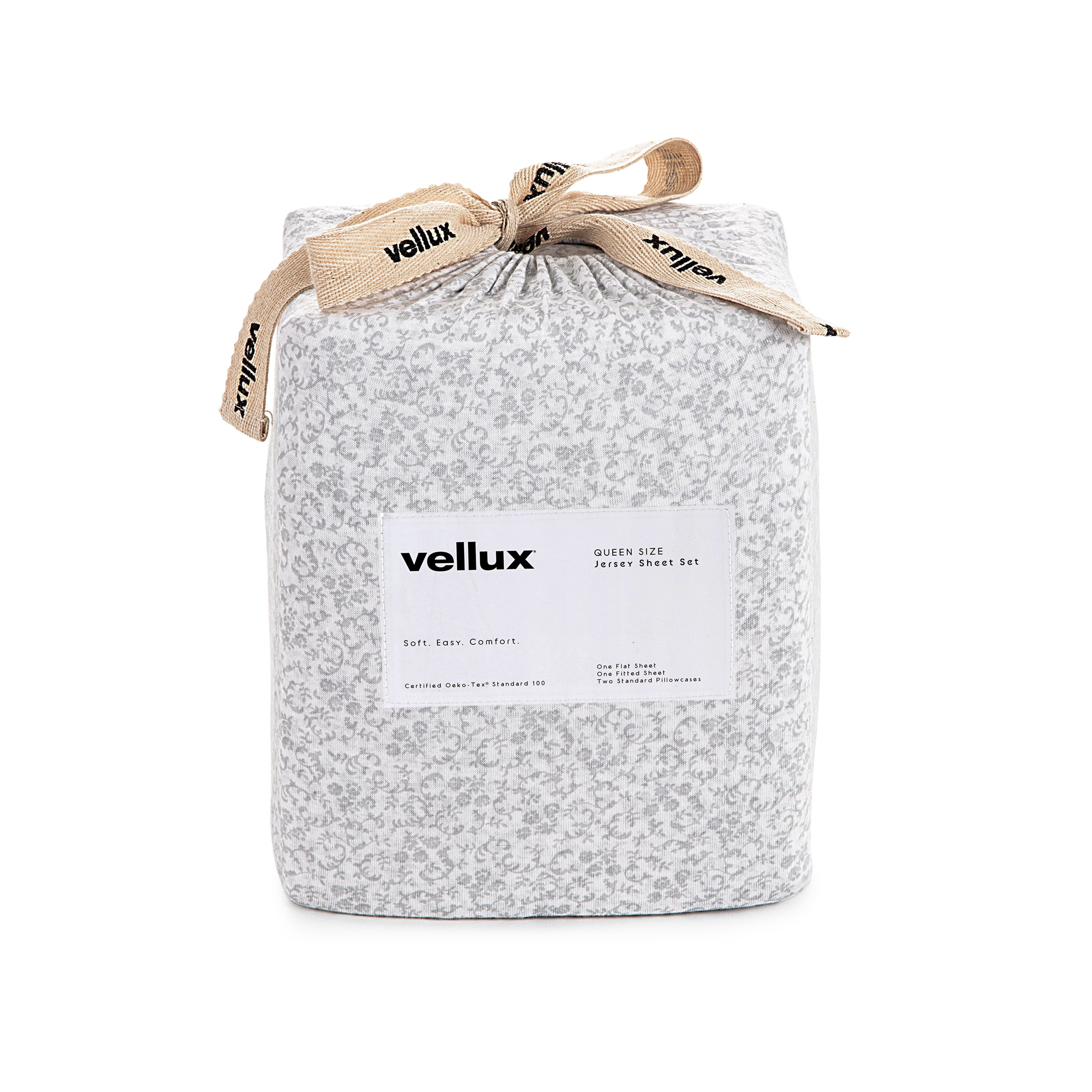 Vellux Lilo Jersey Full Sheet Set, Soft & Easy Care Cotton Blend, Floral Print, Gray