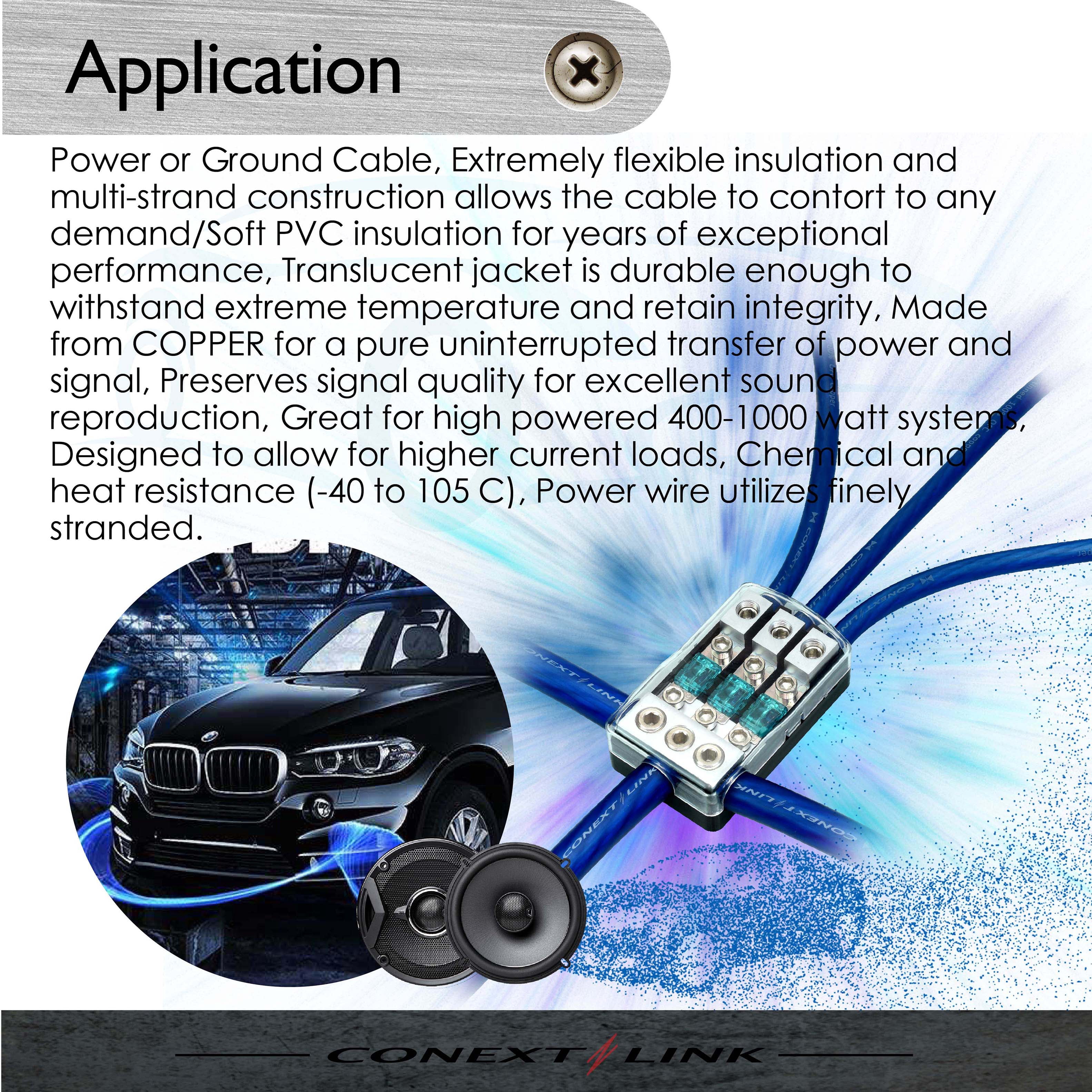 Conext Link 25 FT 1/0 AWG 0 GA Full Gauge Battery Power Cable Ground Wire Frost Blue OFC Copper
