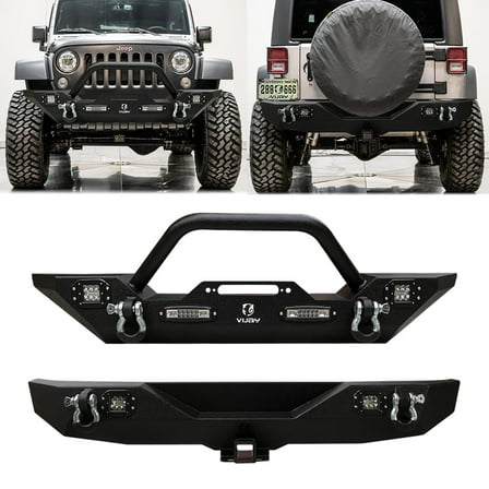 Vijay Steel Front and Rear Bumper For 2007-2017 Jeep Wrangler JK/JKU with Winch Plate and LED Lights