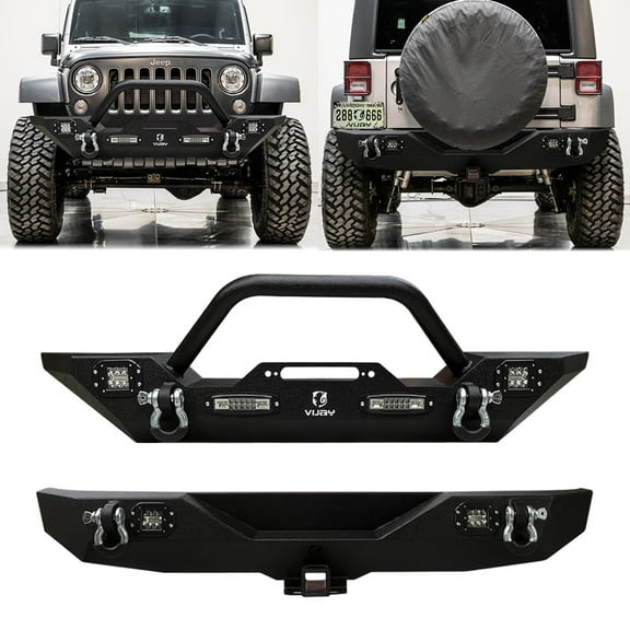 Vijay Steel Front and Rear Bumper For 2007-2017 Jeep Wrangler JK/JKU with Winch Plate and LED Lights