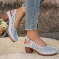 thumbnail image 4 of Rokment Platform Dressy Sandals for Women Ladies Spring Summer Elegant Casual Flower Hollow out Leather Closed Toe Chunky Block High Heels Slingback Dress Shoes Grey Size 6, 4 of 8