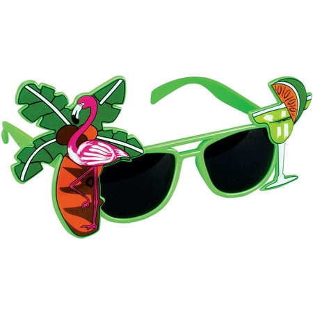 Star Power Luau Flamingo Tropical Drink Sunglasses, Green, One Size