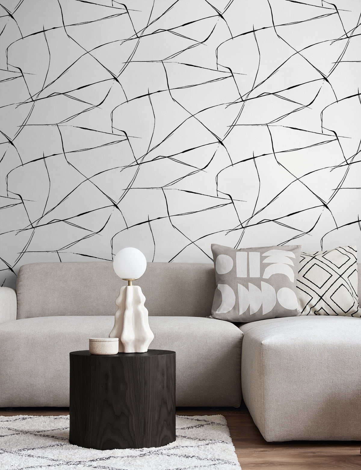 NextWall Ebony & Eggshell Inkwork Abstract Peel and Stick Wallpaper