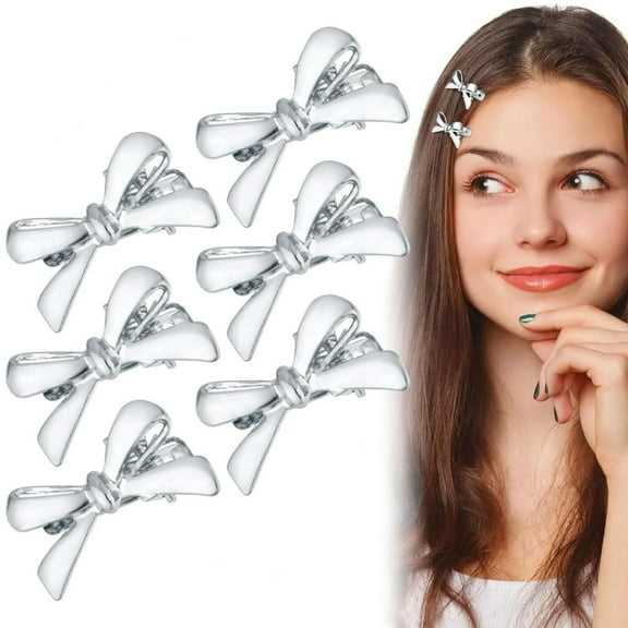 6 Pcs Metal Bows Hair Clips,Small Bow Hairpins,Mini Broken Hair Clip,Cute Bow Hair Clips,Non-Slip Clips,Tiny Bowknot Hair Barrettes,Hair Clips Accessories for Women Girls Bangs Braid Decor,Silver