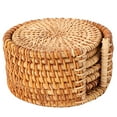 thumbnail image 1 of 6pcs Vintage Rattan Drinks Tea Cup Mats Coasters Round Teapot Insulation Mat Decoration, 1 of 10