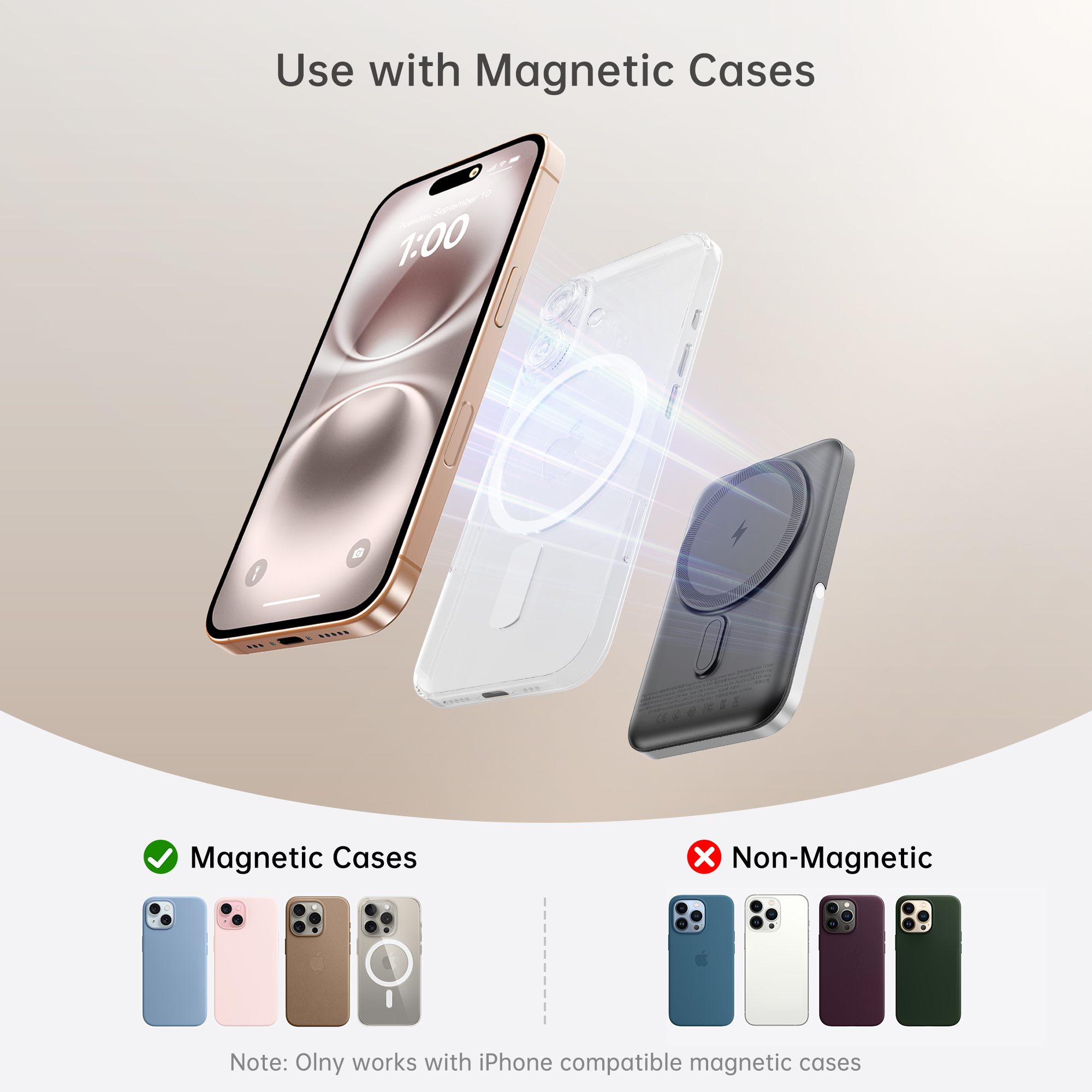 GUSGU MAG M20 10,000mAh Magnetic Power Bank with Holder, 22.5W Fast Charging Battery Pack Compatible with Magsafe iPhone 15/14/13/12 Series, Samsung, Black