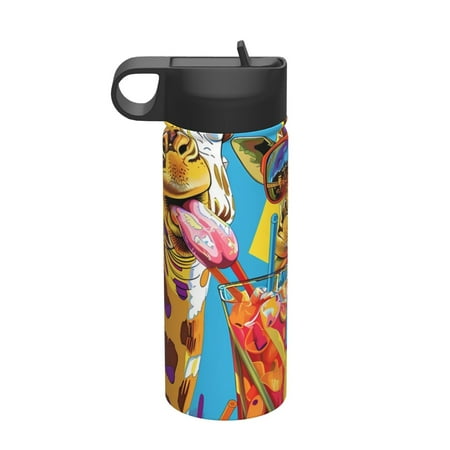 

Ocsxa Colorful Giraffes with Drinks Print 18 oz Insulated Water Bottle With Straw Stainless Steel Sports Water Cup Flask Wide Mouth Travel Thermal Mug for Home Office or Car