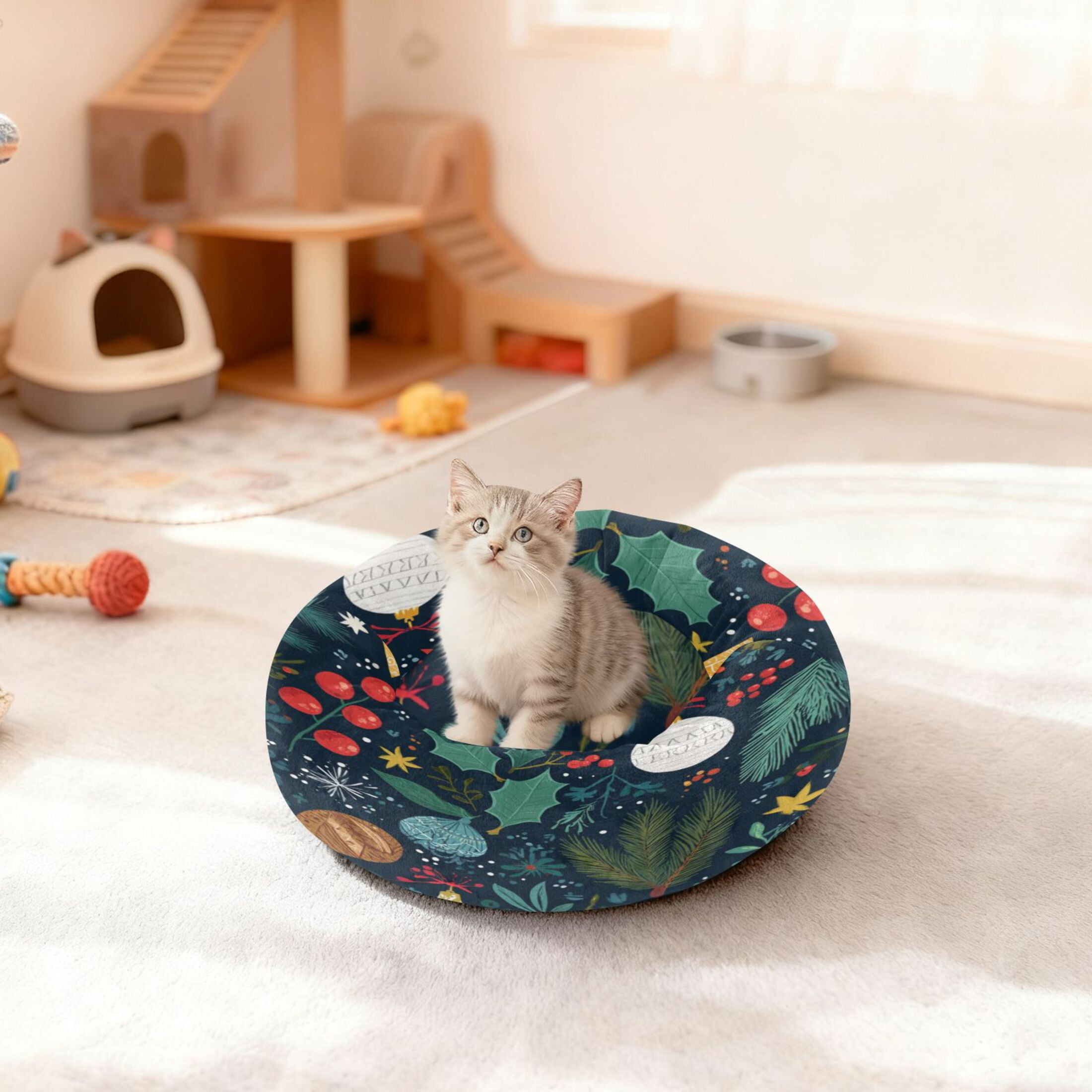 Iauyy Pet Couch Donut Cat Bed for Indoor Cats/Small Dogs Washable & Machine with Non-slip Bottom Calming Cat Furniture, Magical Patterns (M)