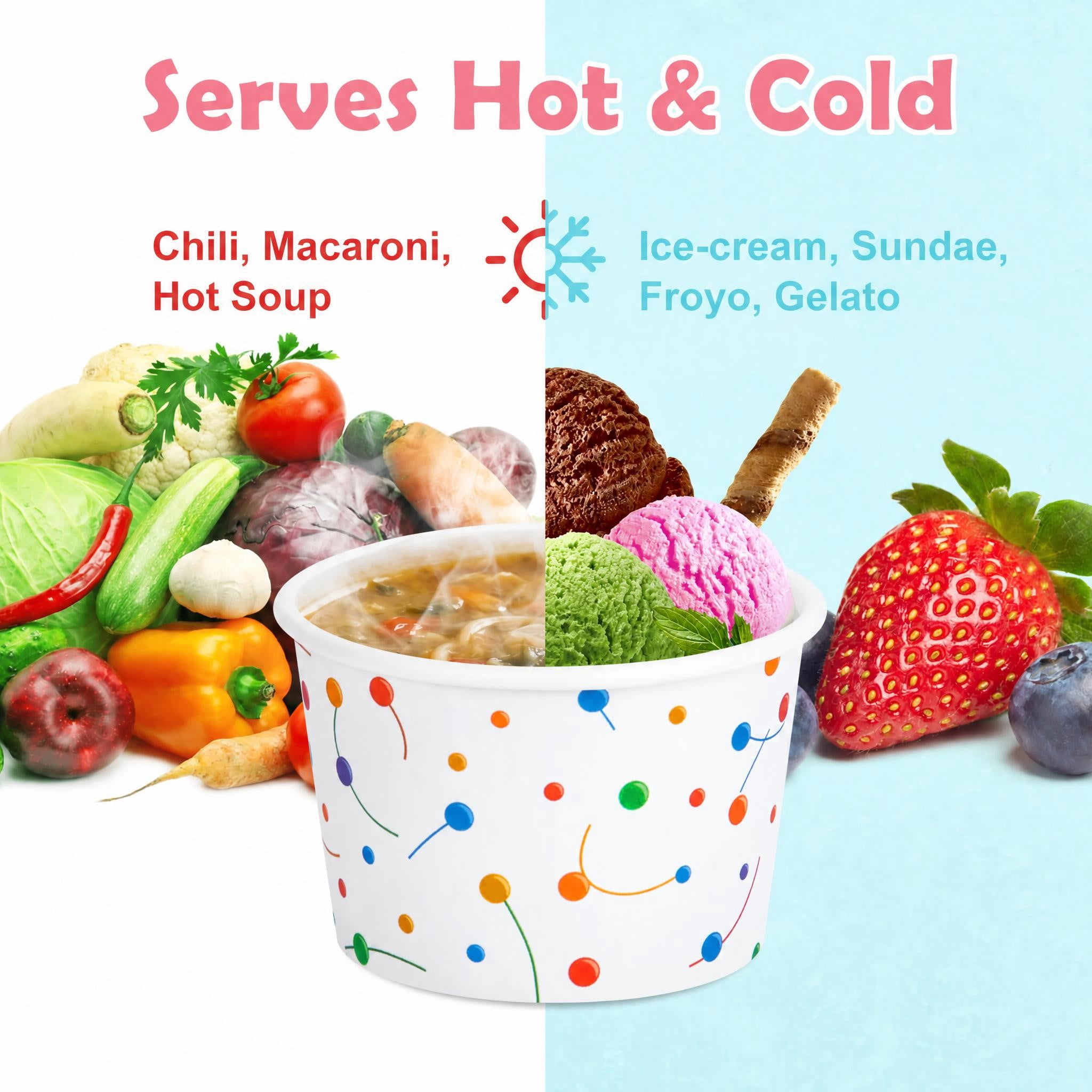 Treamon Disposable Paper Ice Cream Cups, Dessert Bowl for Yogurt, 9 oz 100 Pack