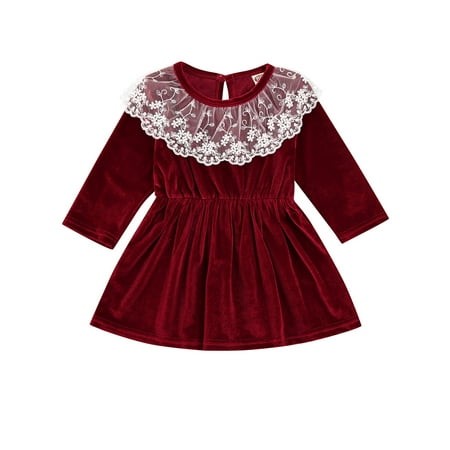 

LisenraIn Toddler Baby Girls Christmas Dress Kids Long Sleeve Shirt Velvet Lace Autumn Winter Clothes