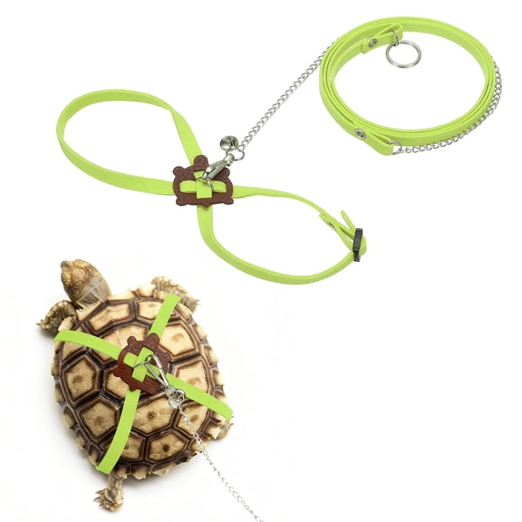 Uxcell Adjustable Tortoise Harness with Bell Soft Leather Swivel Buckle Escape Proof Walking Strap Small Lake Green