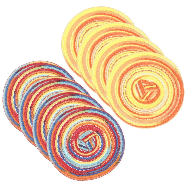 Uxcell 8 Pcs Manteles Individuales Redondos Tejidos, Mantel Lavable Resistente al Calor Decorativo de 4.3 Pulgadas para Mesa de Comedor de Cocina, Rojo Gradiente/Amarillo Gradiente