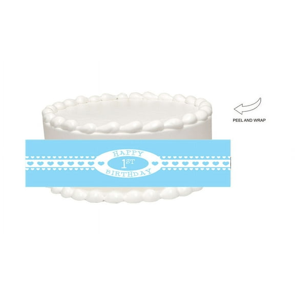 Happy 1st Birthday Edible Cake Side Photo Image Decoration -Blue