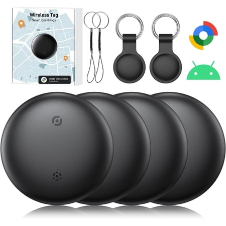 Air Tracker Tags for Android or iOS, Dual System Air Smart Tags-4 Pack, Compatible with iOS Find My or Google'S Find Hub App, Bluetooth Tracker Tag Item Finder for Keys,Luggages (Google Black)