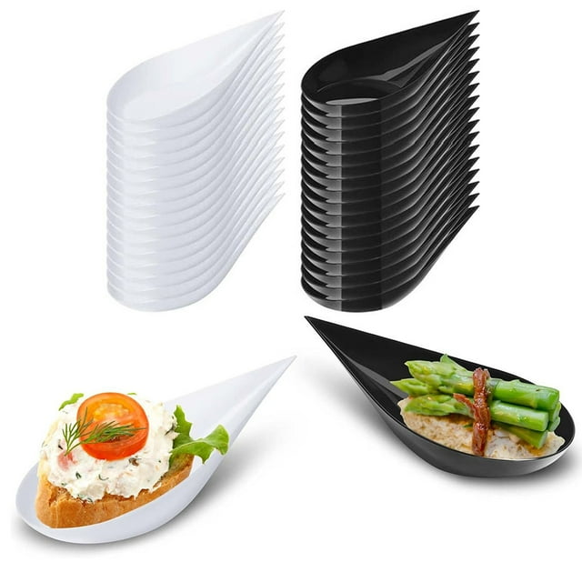 Assiettes Mini Apéritif en Forme de Goutte, Cuillères en Plastique Réutilisables pour Desserts et Apéritifs, Assiettes de Service, Tasses de Dégustation de Desserts Mélangés 20 Pcs