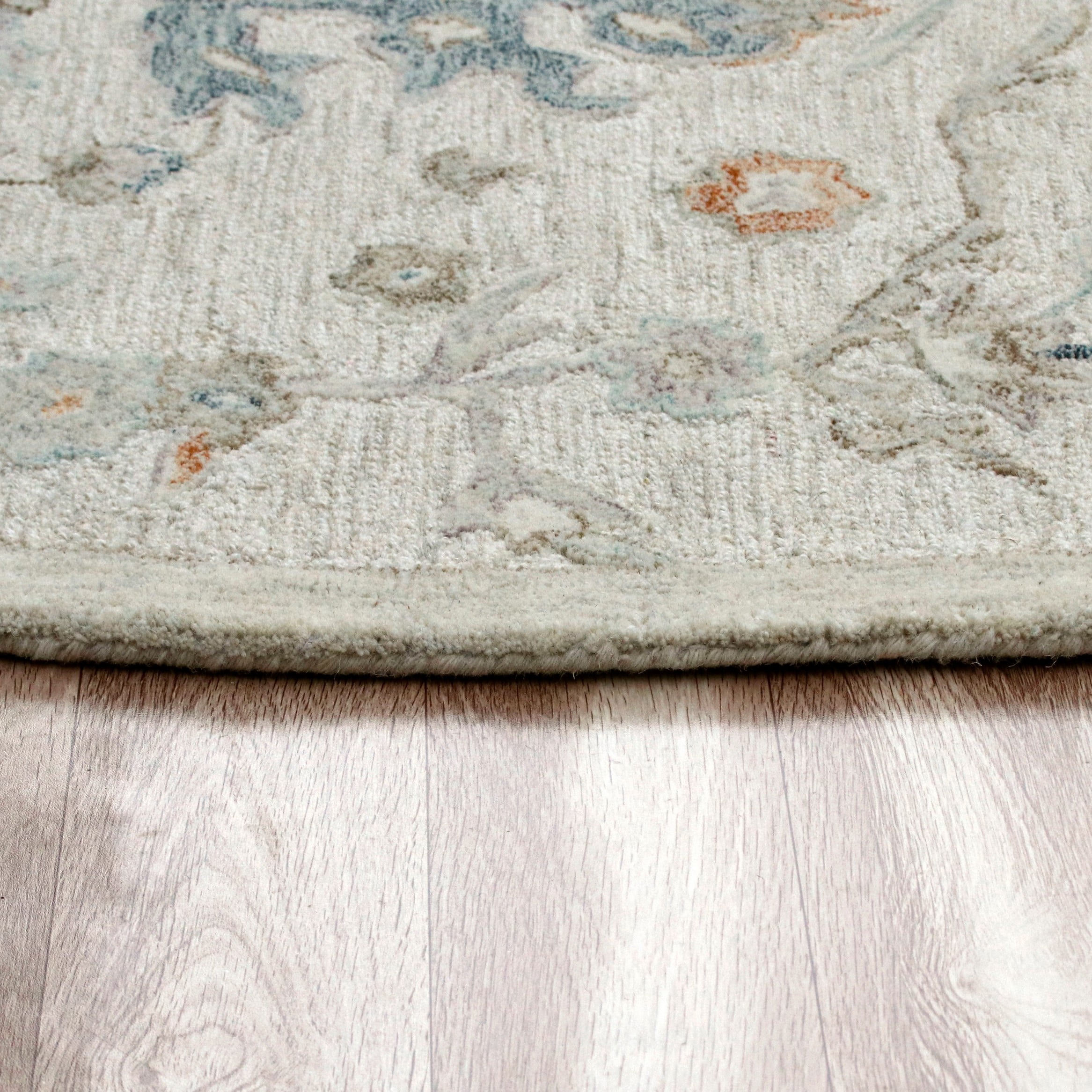 LR Home Viane Axle Cream/Taupe Vintage Floral Wool Round Rug, 8'6" Round