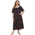 thumbnail image 4 of Women's Plus Size Nightgowns Floral Printed Long Sleepdress Lace Trimmed Neckline Nightshirts Soft Nightgowns Comfy Short Sleeve Ladies Sleepwear Gown, 4 of 6