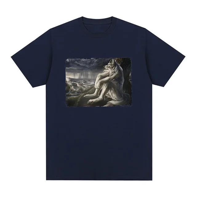 Camiseta divertida de "Lobo Sentado Literalmente Yo", estilo hip hop, vintage, informal, de algodón, de manga corta y gran tamaño.