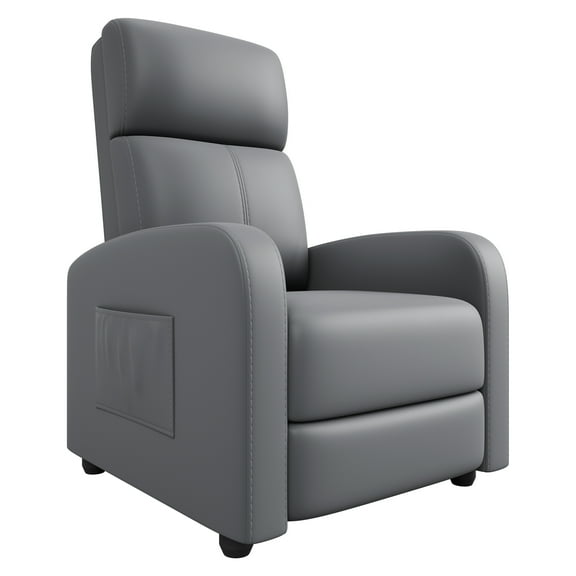 Recliner Chair for Adults, PU Leather Lazy Recliner Ergonomic Adjustable Single Sofa Enhanced with Side Pocket, Tall Back, Wide Arms & Padded Seat