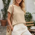 thumbnail image 7 of GZWYHT Linen Tops for Women Short Sleeve Kangaroo Pocket T-Shirt Crewneck Sweatshirts Lightweight Casual Athletic Work Tee Beige L, 7 of 7