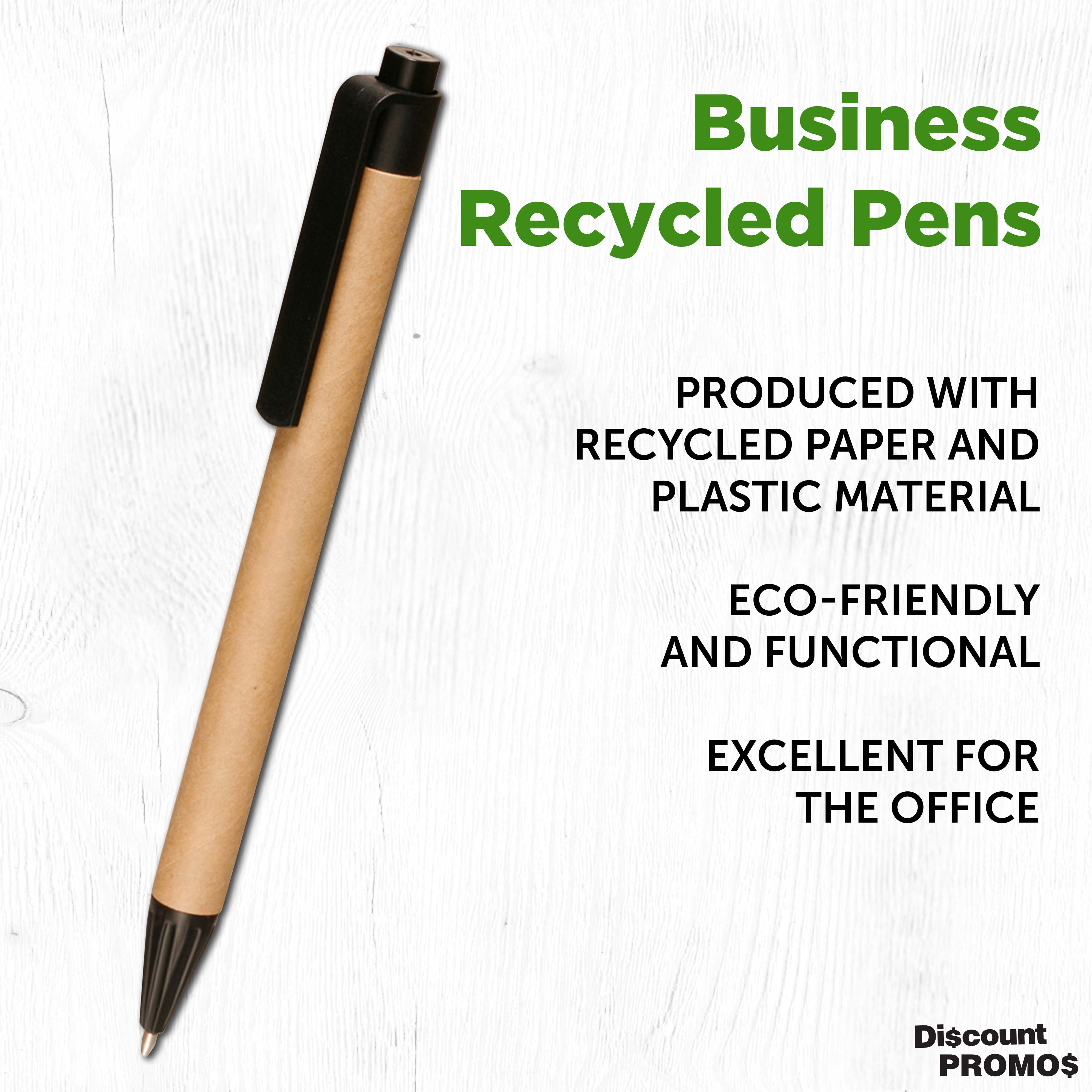 10 Business Recycled Pens Pack - Eco-friendly, Black Ink - Black