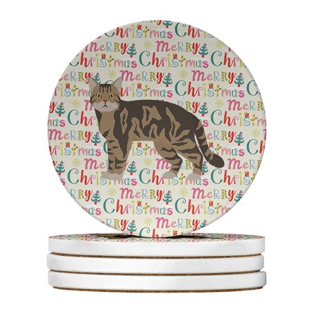 

American Wirehair #1 Cat Christmas Large Sandstone Coasters Pack of 4 4 in x 4 in