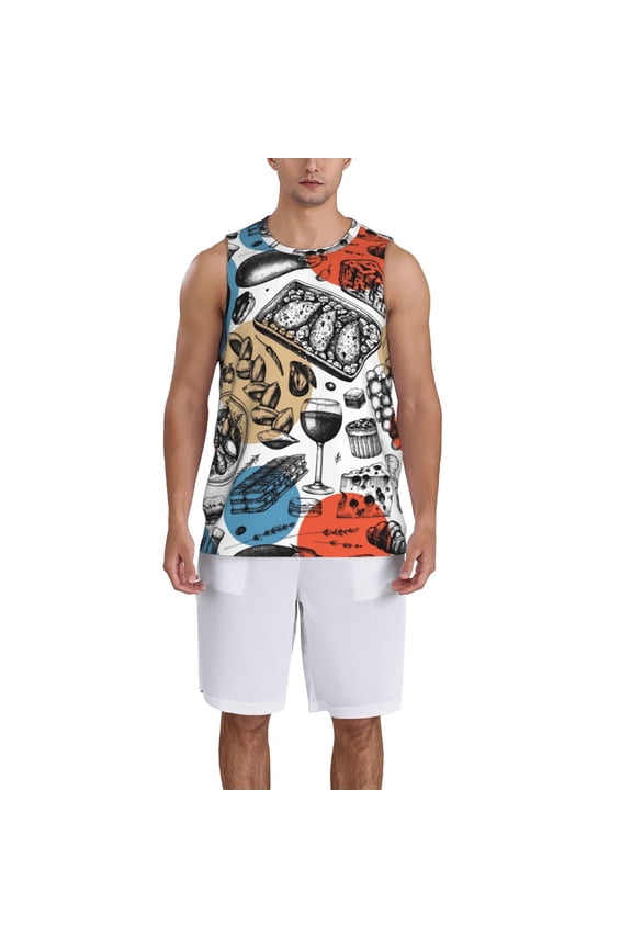 French Food print basktball shirt for men and women, Unisex basketball jersey for Theme party-Medium