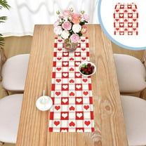 Valentine's Day Table Runner Romantic Red Hearts Gingham Pattern Linen Kitchen Dining Table Decoration for Wedding Holiday Party Farmhouse Decor 70.87×12.99inch