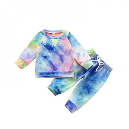 

Fantadool Toddler Baby Girls Boys Clothes Set Homewear Fashion Tie Dye Print Infant Kids Long Sleeve Tops+Pant 2PCS Outfit