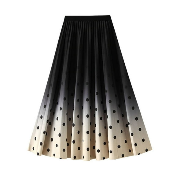 Riforla Women's High Waisted Slim Gradient Pleated A Line Skirt Fashion Polka Dot Print Midi Skirt Skirts for Women Black One Size