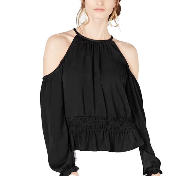 Thalia Sodi Smocked Cold Shoulder Top Black S