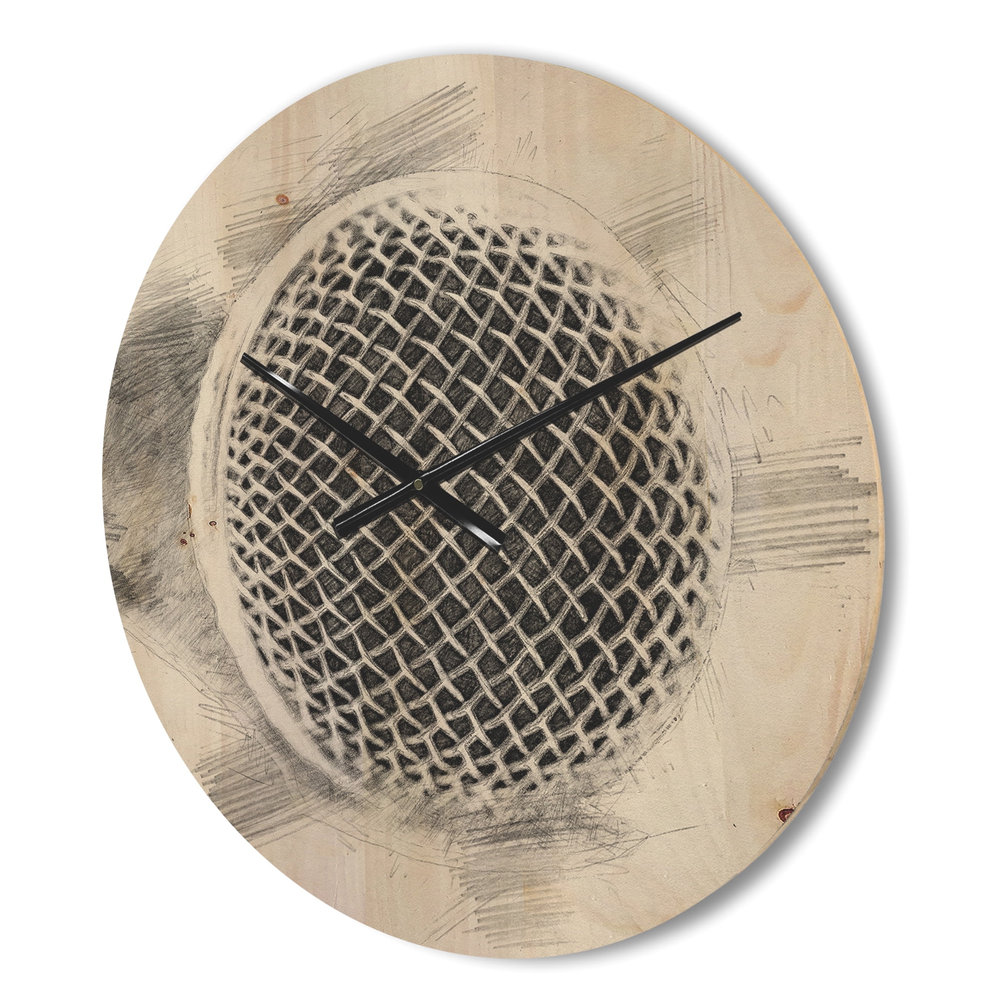 Designart 'Pencil Sketched Microphone' Modern Wood Wall Clock