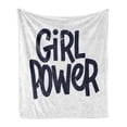 thumbnail image 1 of Feminist Soft Flannel Fleece Throw Blanket, Girl Power Inscription Hand-Written Calligraphy Style with Grungy Letters, Cozy Plush for Indoor and Outdoor Use, 50" x 70", White Dark Blue, by Ambesonne, 1 of 6