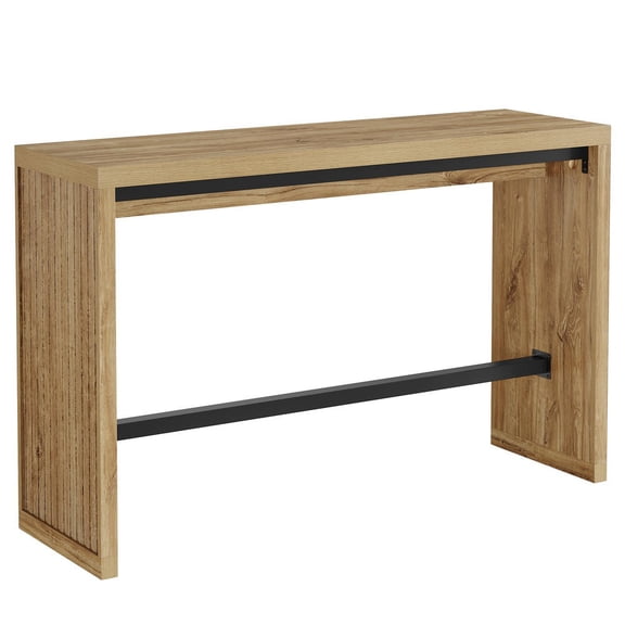 Barara King Pub Table with Rectangular Counter Height Design and Metal Footrest, 55 Inch Bar Table for Kitchen, Dining Room and Home Bar Area, Brown