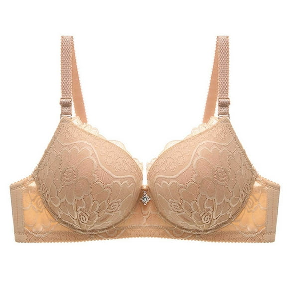 Riecok Comfort Bras for Women Pius Size Thin Gathered Underwire Soft Breathable Daliy Sport Underwear Bras Beige 42